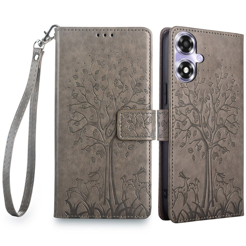 For Oppo A2x 5G / A2m 5G Case Imprinted Deer Tree Pattern Shockproof Stand Mobile Phone Cover - Purple