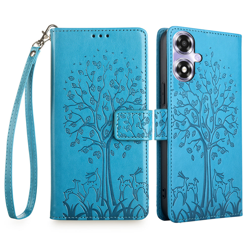 For Oppo A2x 5G / A2m 5G Case Imprinted Deer Tree Pattern Shockproof Stand Mobile Phone Cover - Purple