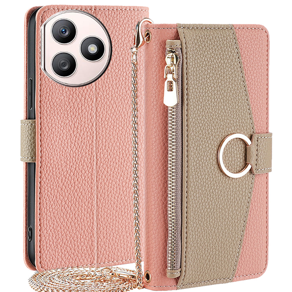 For Honor X50i+ 5G Zipper Wallet Case PU Leather 3 Card Holders Phone Cover with Crossbody Strap - White
