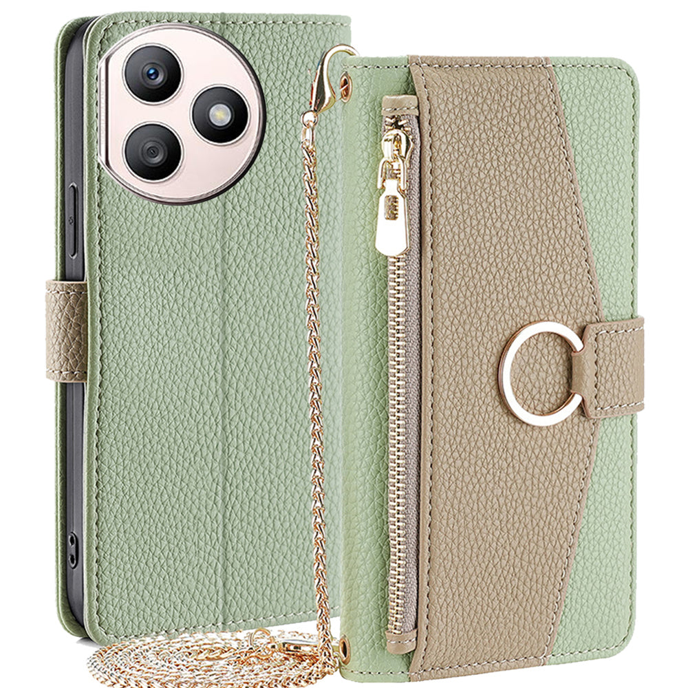 For Honor X50i+ 5G Zipper Wallet Case PU Leather 3 Card Holders Phone Cover with Crossbody Strap - White