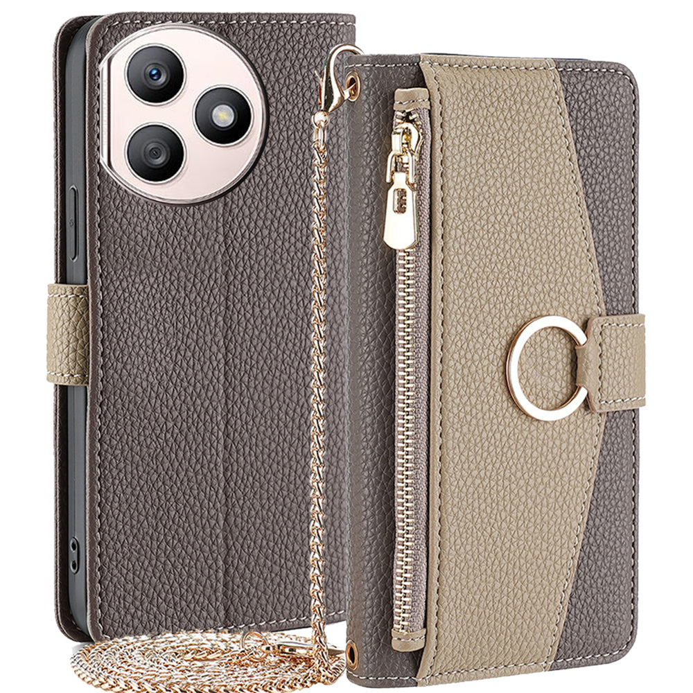 For Honor X50i+ 5G Zipper Wallet Case PU Leather 3 Card Holders Phone Cover with Crossbody Strap - White
