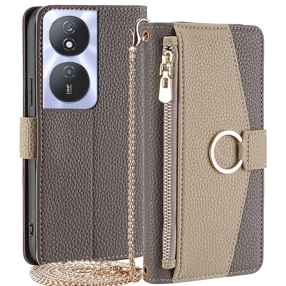 For Honor Play 50 Plus 5G / Play 8T 5G / X7b 4G / 90 Smart Case Leather Card Holder Stand Phone Cover with Heart Mirror - Grey