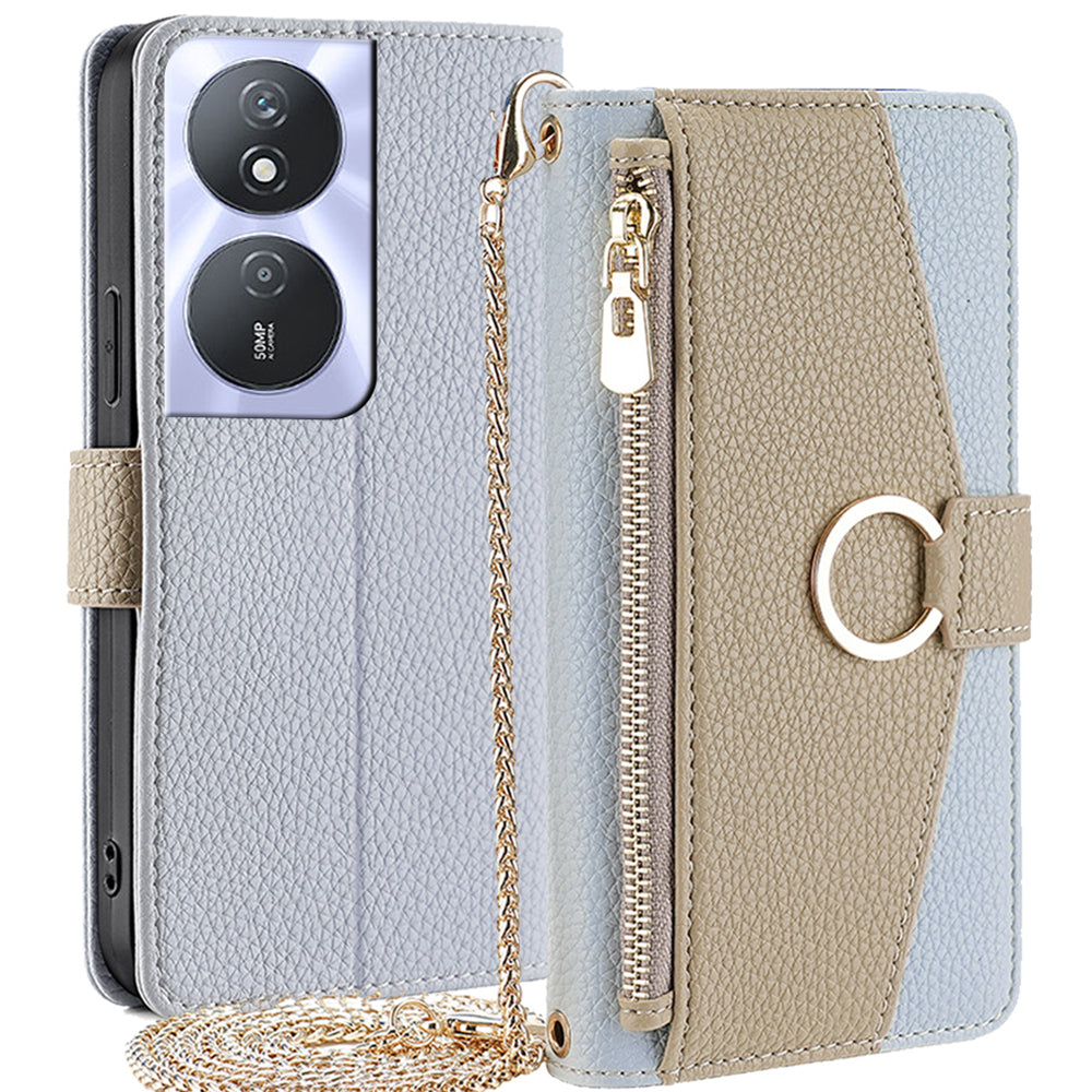 For Honor Play 50 Plus 5G / Play 8T 5G / X7b 4G / 90 Smart Case Leather Card Holder Stand Phone Cover with Heart Mirror - Grey