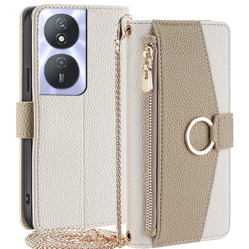 For Honor Play 50 Plus 5G / Play 8T 5G / X7b 4G / 90 Smart Case Leather Card Holder Stand Phone Cover with Heart Mirror - Grey