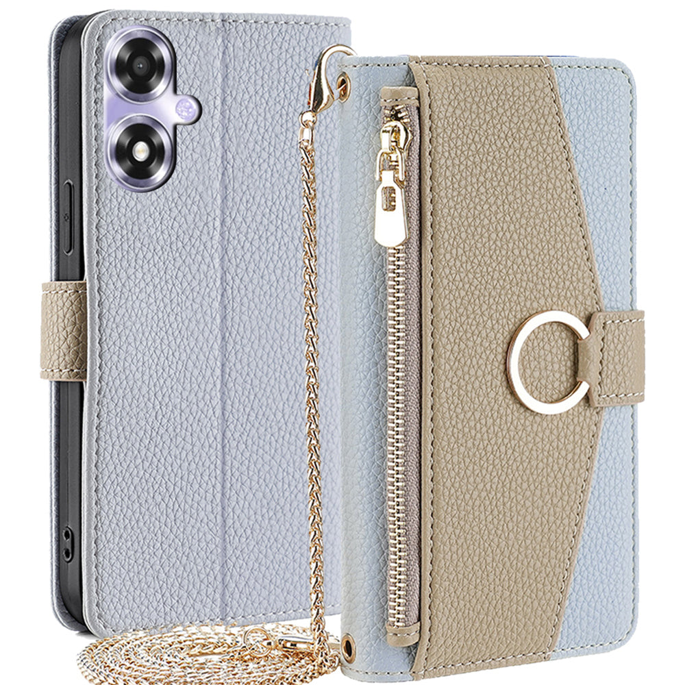 For Oppo A2x 5G / A2m 5G Magnetic Case Crossbody PU Leather Zipper Wallet Cell Phone Cover - Pink