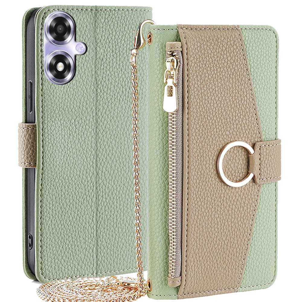 For Oppo A2x 5G / A2m 5G Magnetic Case Crossbody PU Leather Zipper Wallet Cell Phone Cover - Pink