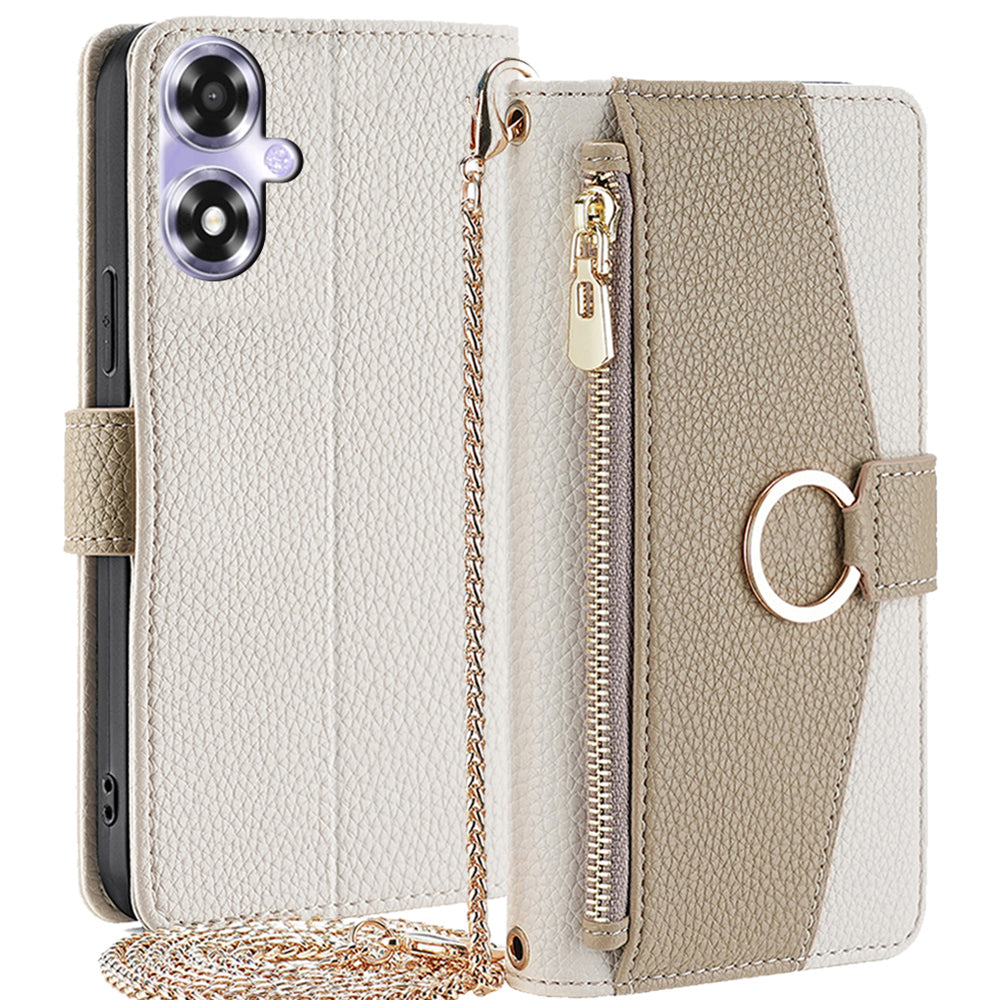 For Oppo A2x 5G / A2m 5G Magnetic Case Crossbody PU Leather Zipper Wallet Cell Phone Cover - Pink