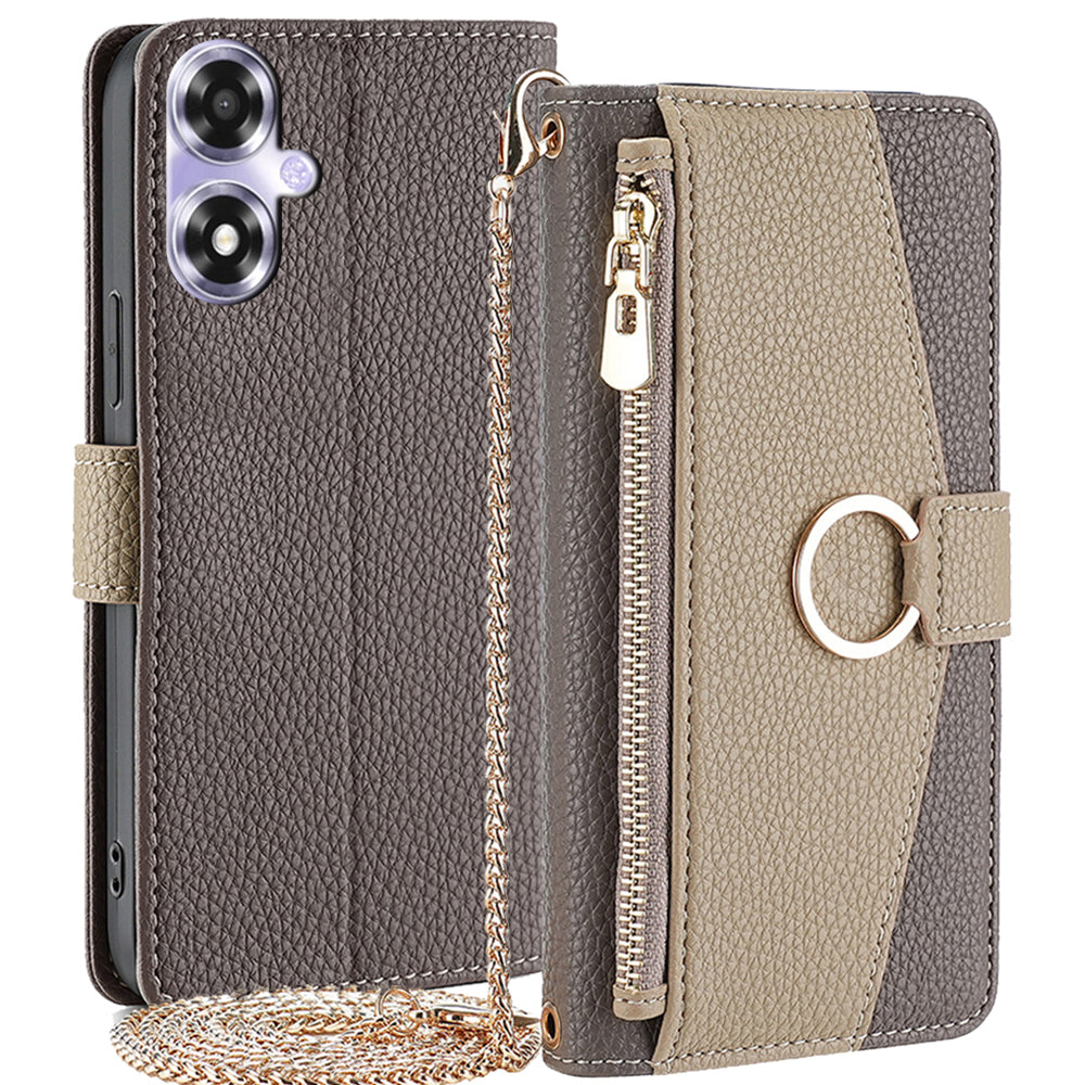 For Oppo A2x 5G / A2m 5G Magnetic Case Crossbody PU Leather Zipper Wallet Cell Phone Cover - Pink