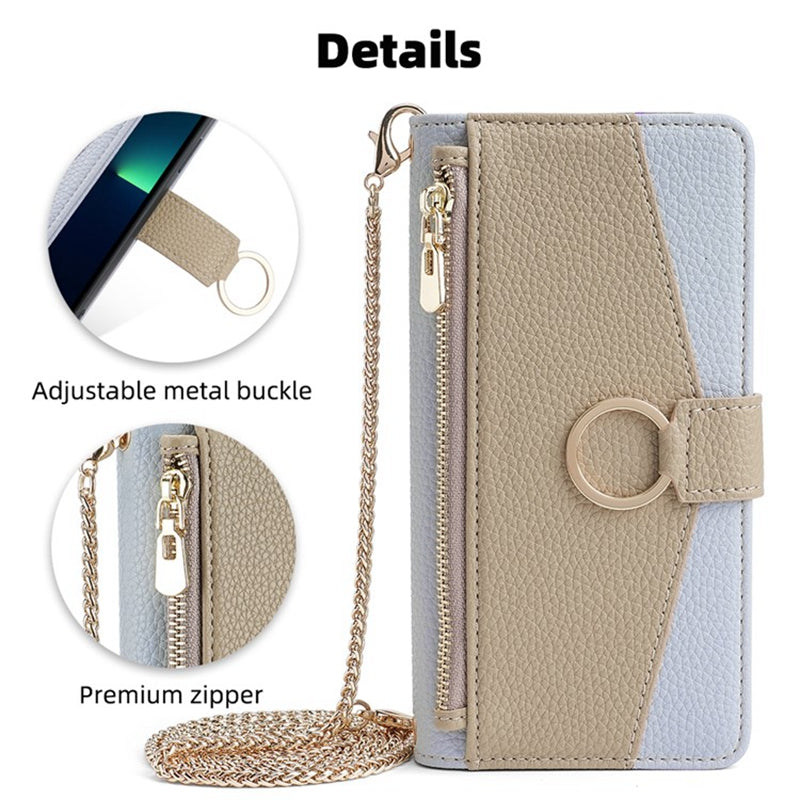 For Samsung Galaxy A15 4G / A15 5G Crossbody Case Leather Wallet Zipper Pocket Smart Phone Cover - Blue