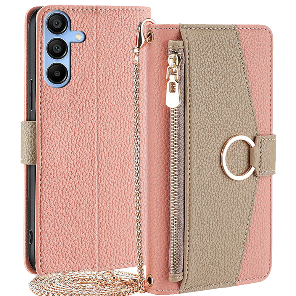 For Samsung Galaxy A15 4G / A15 5G Crossbody Case Leather Wallet Zipper Pocket Smart Phone Cover - Blue