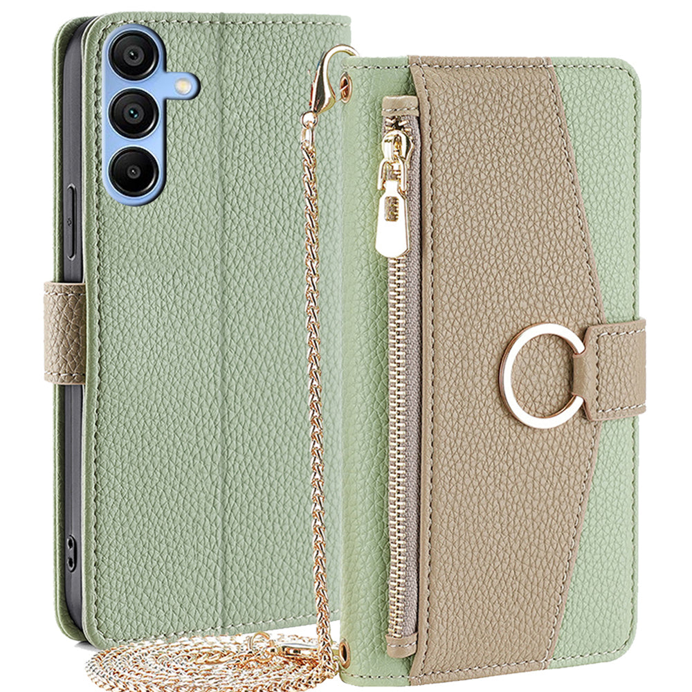 For Samsung Galaxy A15 4G / A15 5G Crossbody Case Leather Wallet Zipper Pocket Smart Phone Cover - Blue