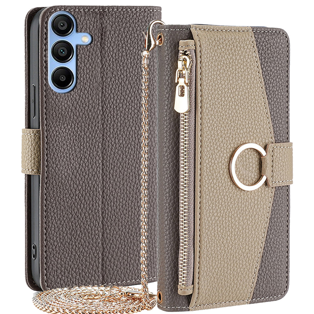 For Samsung Galaxy A15 4G / A15 5G Crossbody Case Leather Wallet Zipper Pocket Smart Phone Cover - Blue