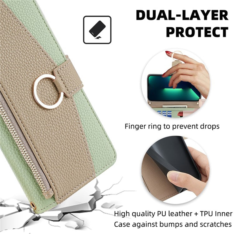 For Samsung Galaxy A25 5G (Global) (161.0 x 76.5 x 8.3mm) Magnetic Phone Case Zipper Pocket Leather Protective Cover - Green