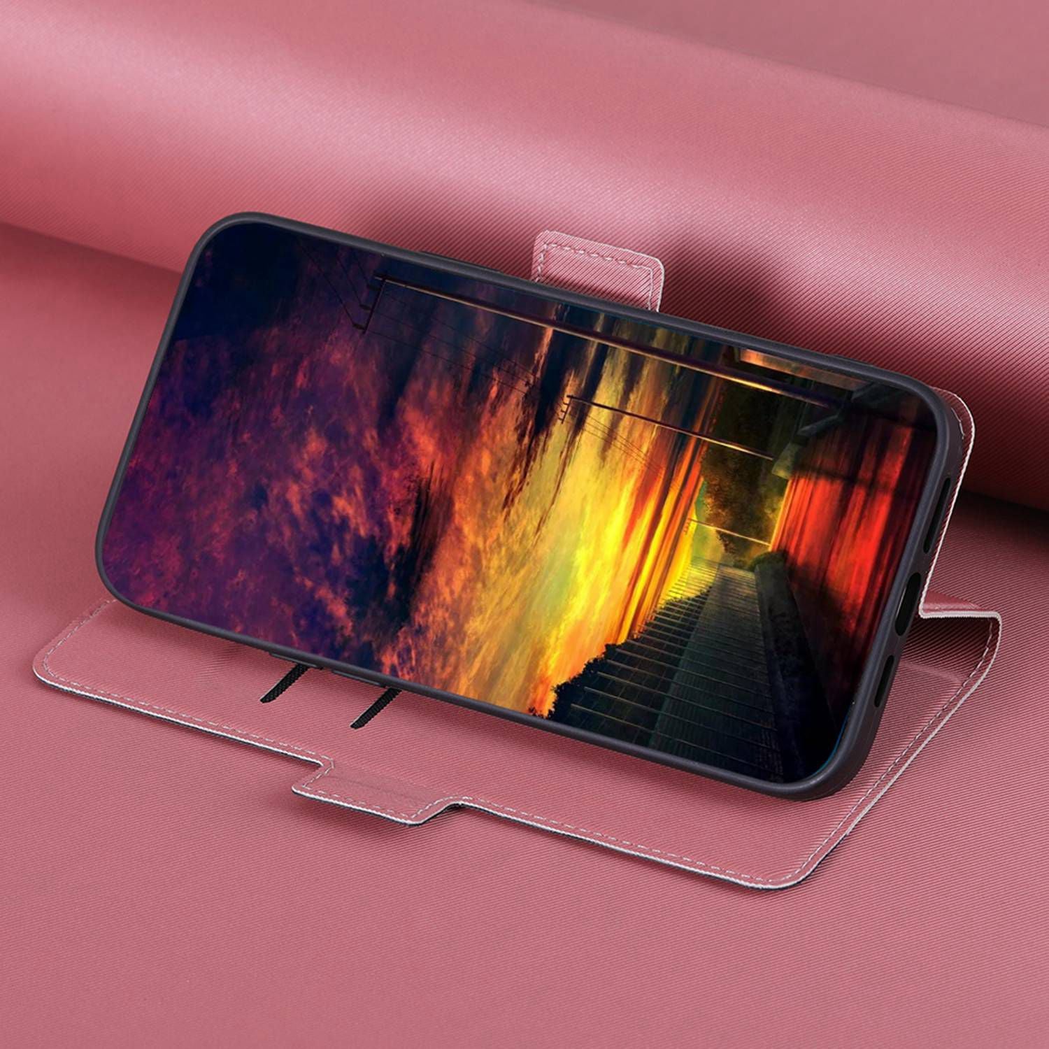 For Samsung Galaxy A15 5G / 4G PU Leather Flip Cover Stand Shockproof Phone Case - Pink