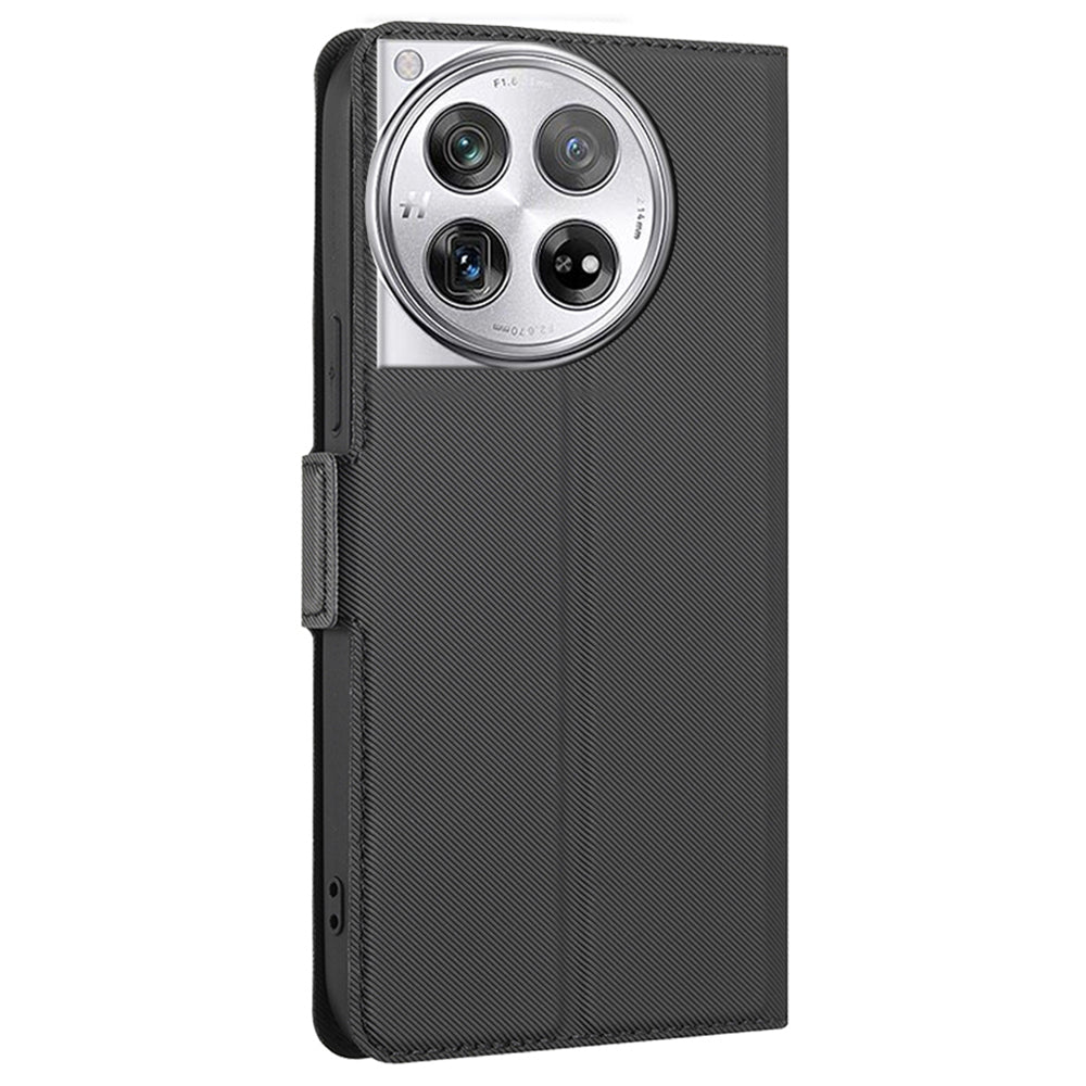For OnePlus 12 5G Shockproof Phone Case PU Leather Flip Shell Stand Phone Cover - Black