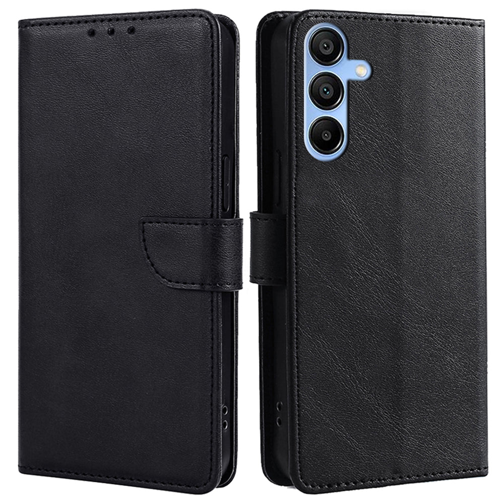 For Samsung Galaxy A15 4G / 5G Wallet Case Phone Leather Cover Calf Texture - Black