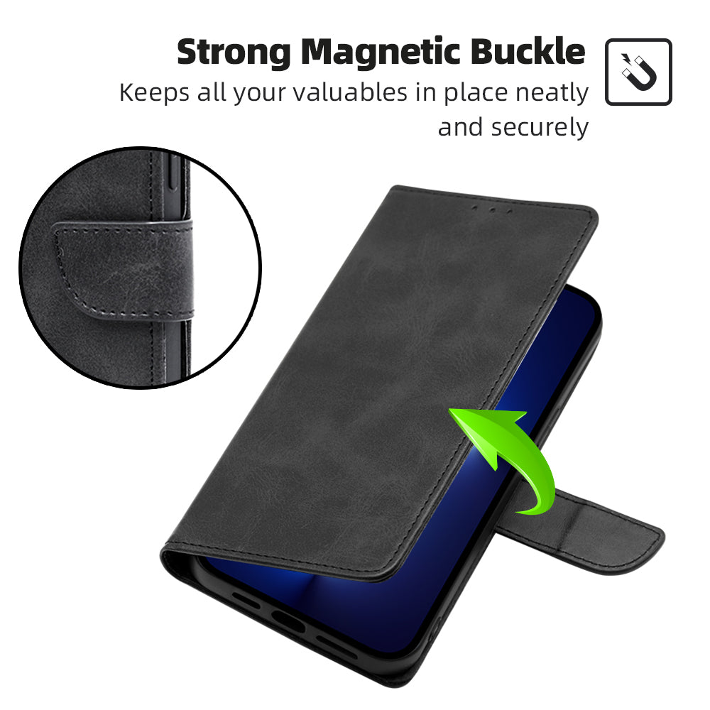 For Samsung Galaxy A15 4G / 5G Wallet Case Phone Leather Cover Calf Texture - Black