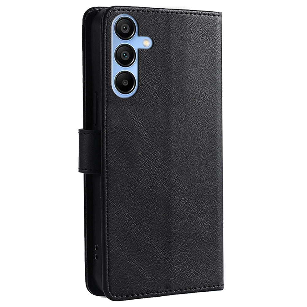 For Samsung Galaxy A15 4G / 5G Wallet Case Phone Leather Cover Calf Texture - Black