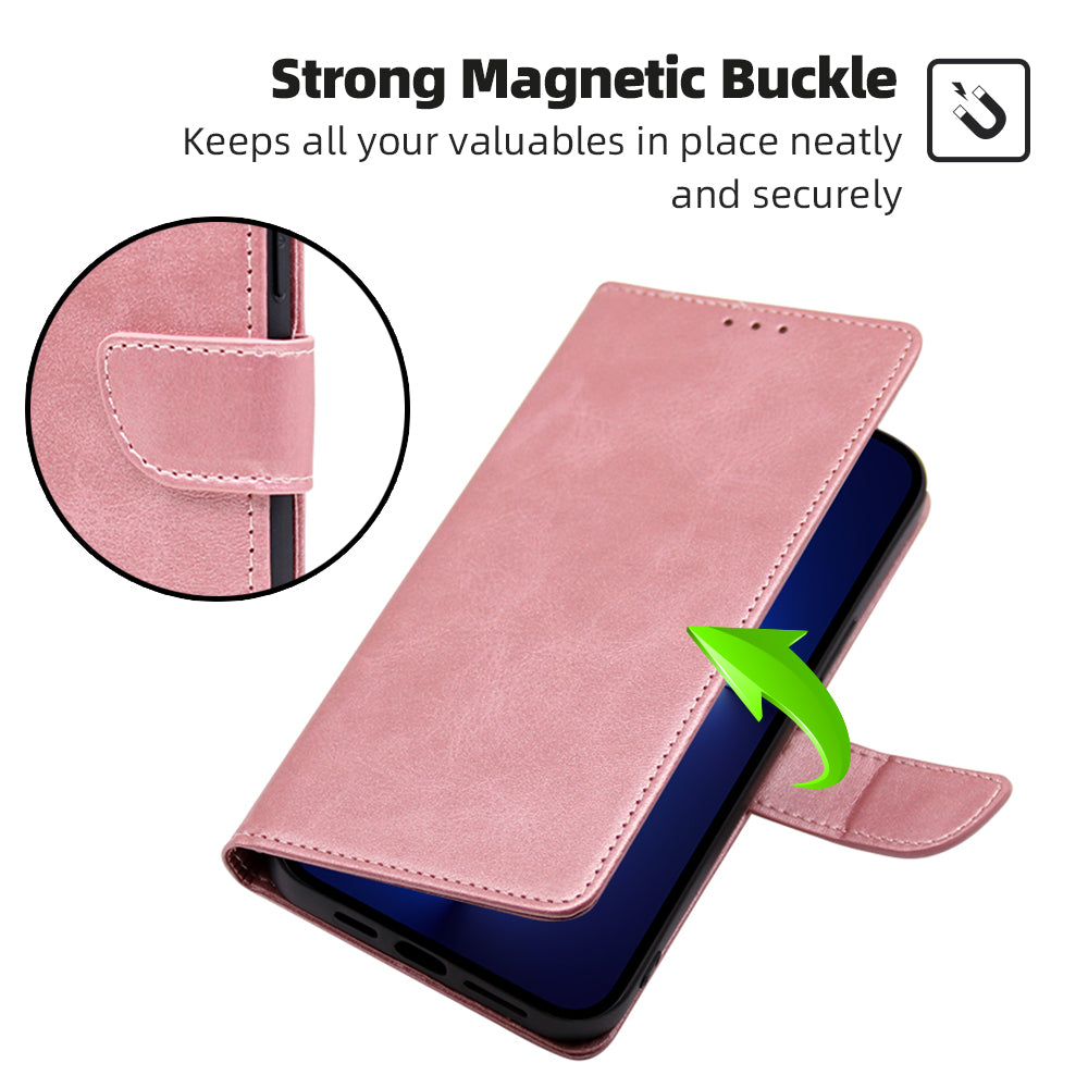 For Honor X50i+ 5G Leather Wallet Case Magnetic Auto Closing Calf Texture - Rose Gold
