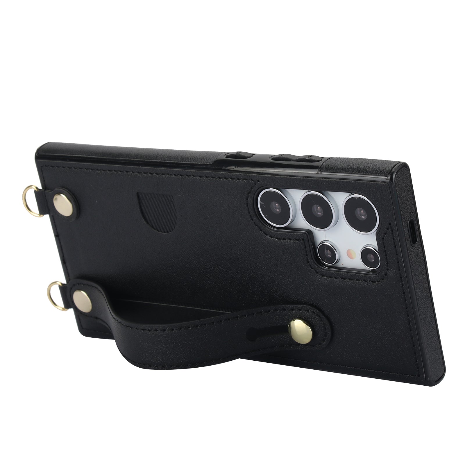 For Samsung Galaxy S24 Ultra Cell Phone Case Crossbody PU Leather+TPU Strap Kickstand Cover - Black