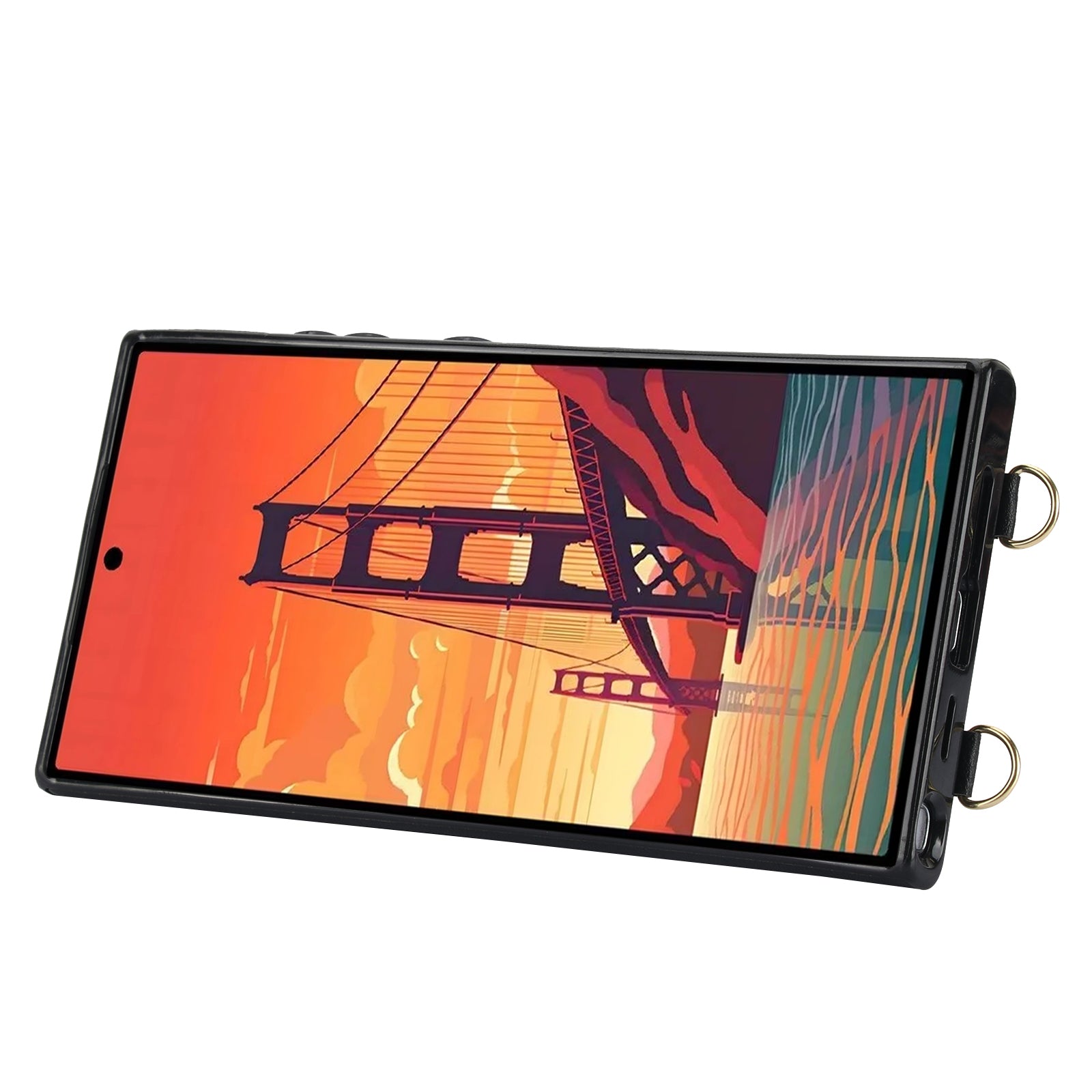 For Samsung Galaxy S24 Ultra Cell Phone Case Crossbody PU Leather+TPU Strap Kickstand Cover - Black