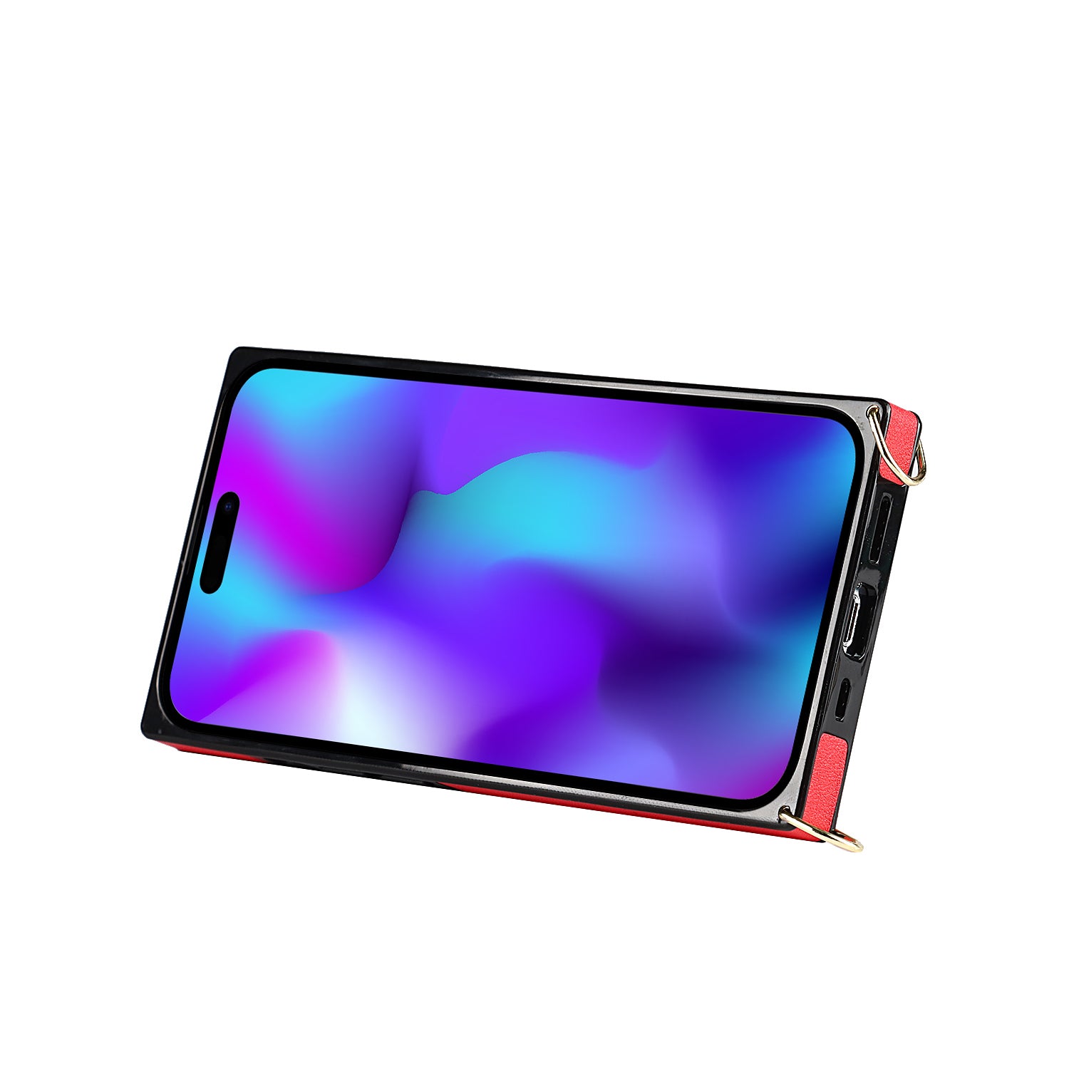 For iPhone 15 Pro PU Leather+TPU Case Scratch-proof Card Slot Phone Cover with Strap Kickstand - Red