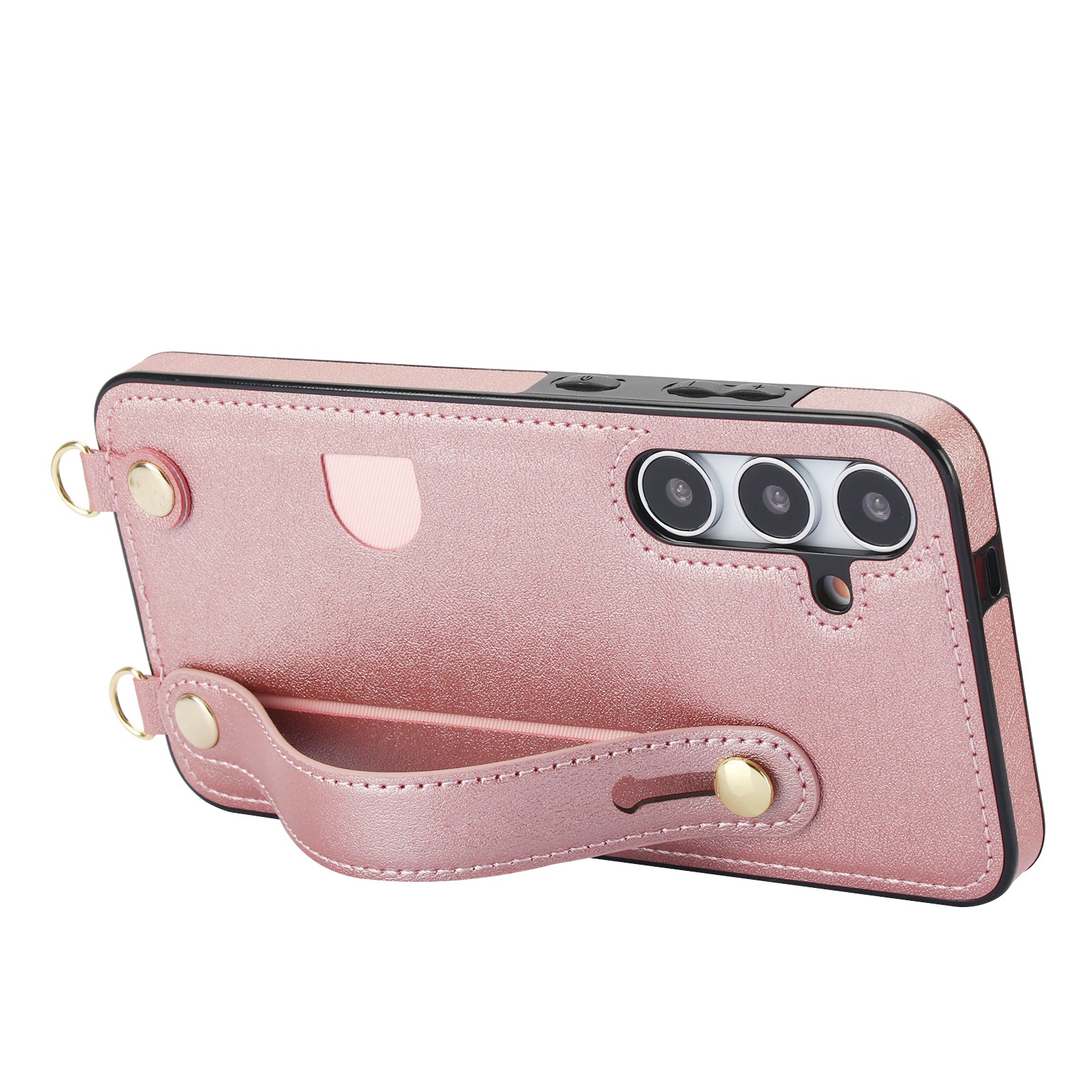 For Samsung Galaxy S24+ Cell Phone Case Strap Kickstand Card Slot PU Leather+TPU Protective Shell - Rose Gold