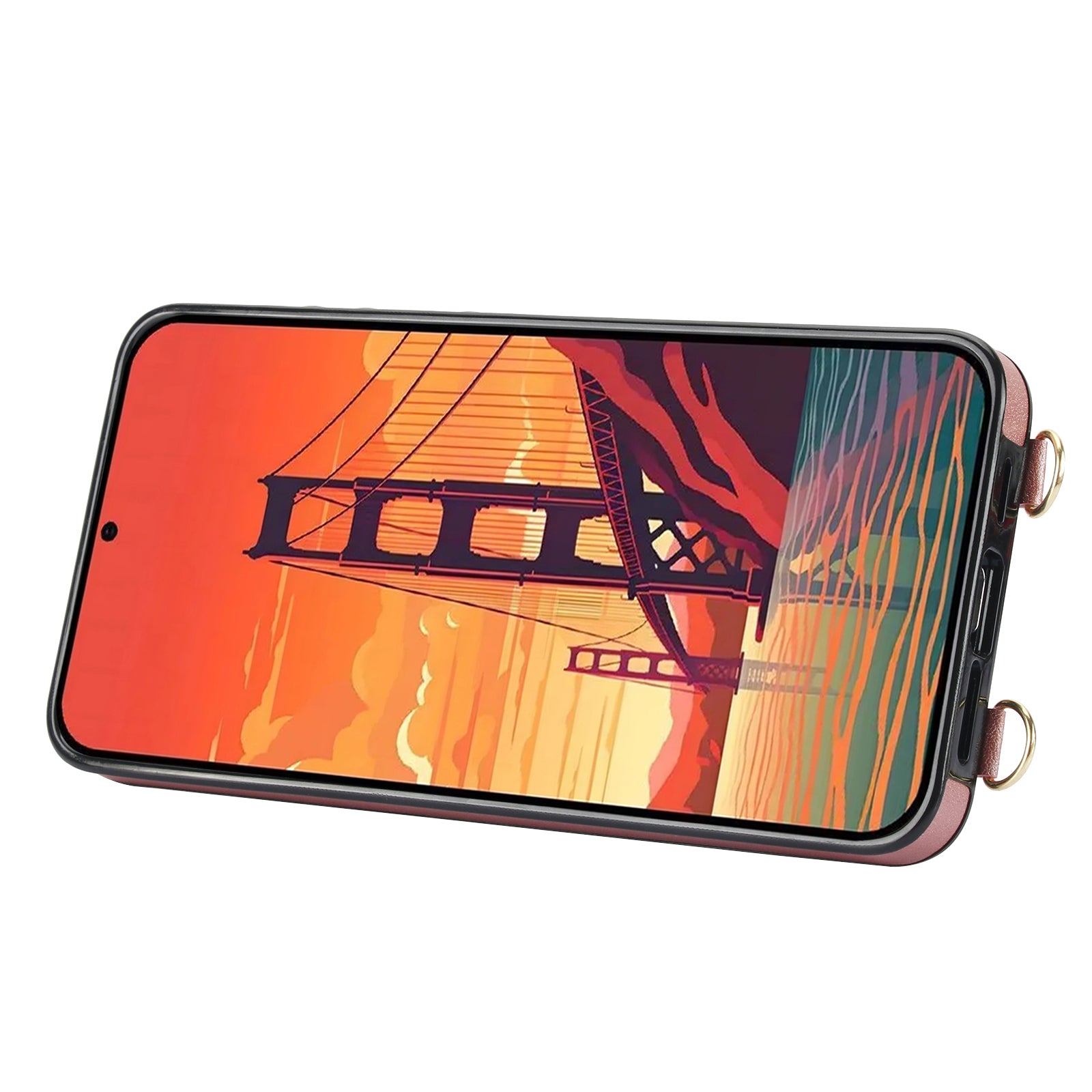 For Samsung Galaxy S24+ Cell Phone Case Strap Kickstand Card Slot PU Leather+TPU Protective Shell - Rose Gold