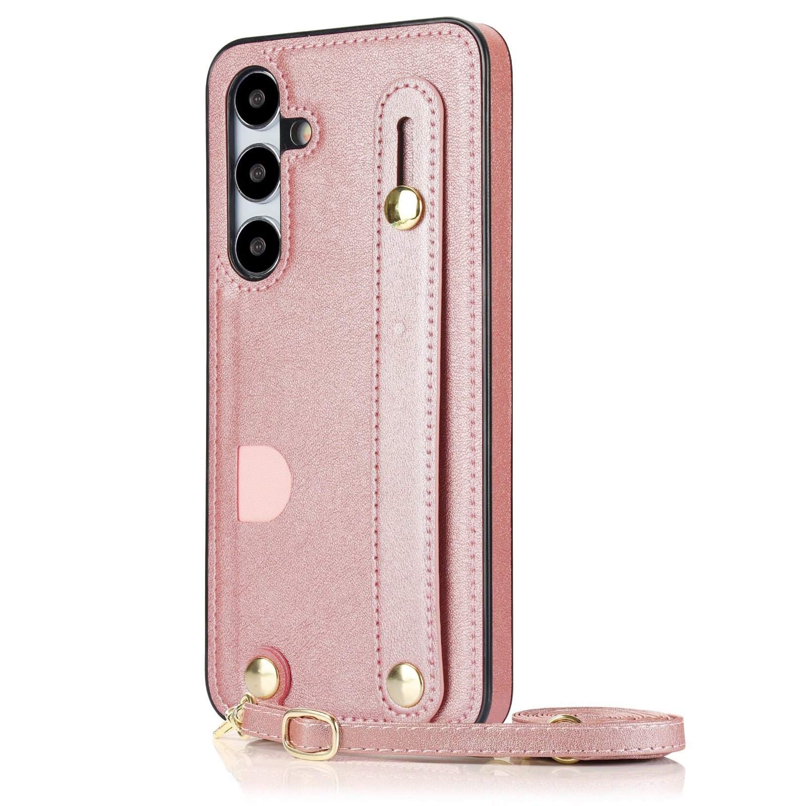 For Samsung Galaxy S24+ Cell Phone Case Strap Kickstand Card Slot PU Leather+TPU Protective Shell - Rose Gold
