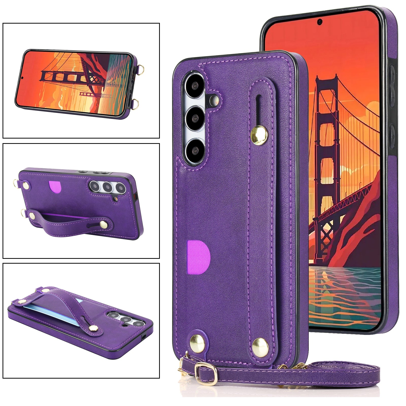 For Samsung Galaxy S24+ Cell Phone Case Strap Kickstand Card Slot PU Leather+TPU Protective Shell - Rose Gold