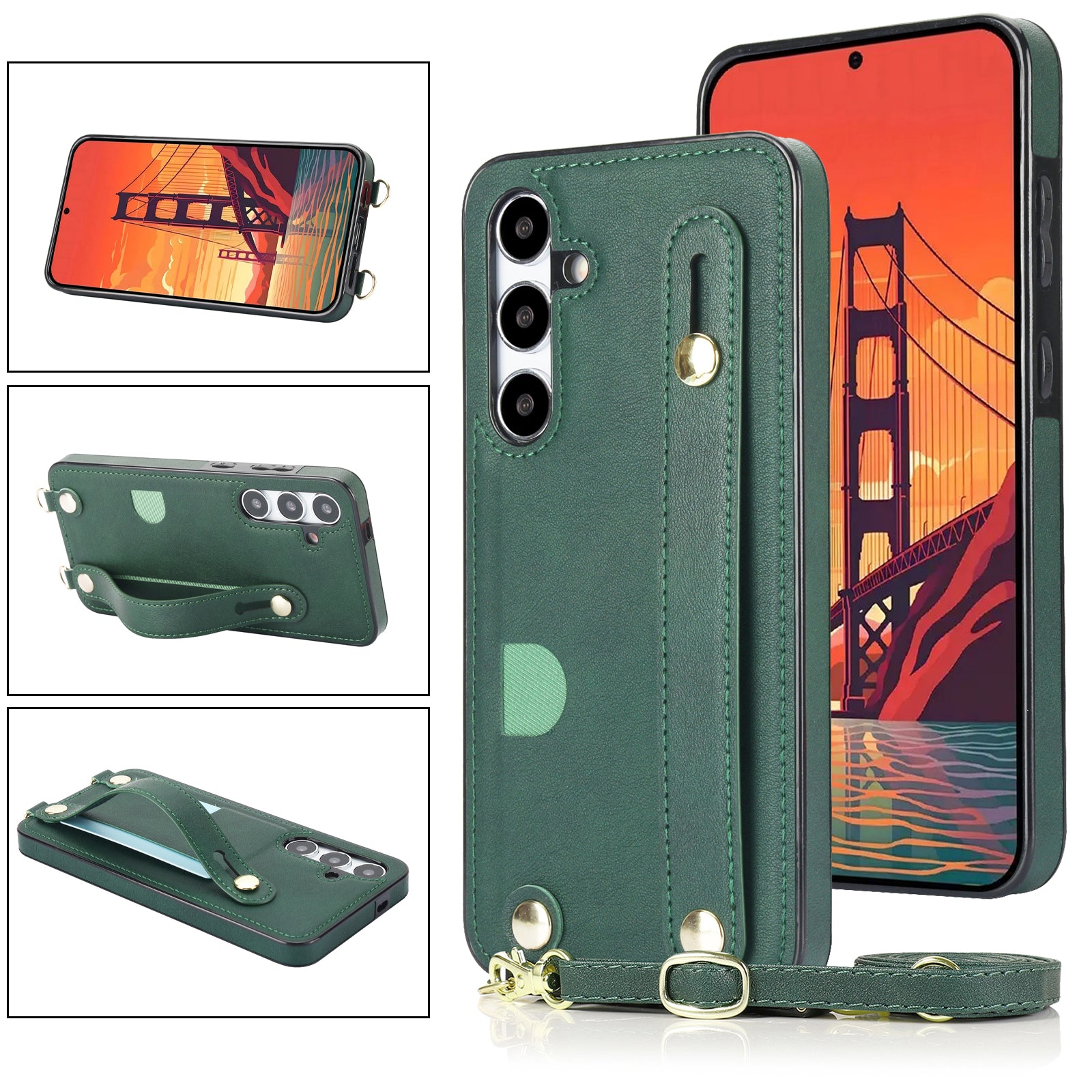 For Samsung Galaxy S24+ Cell Phone Case Strap Kickstand Card Slot PU Leather+TPU Protective Shell - Rose Gold
