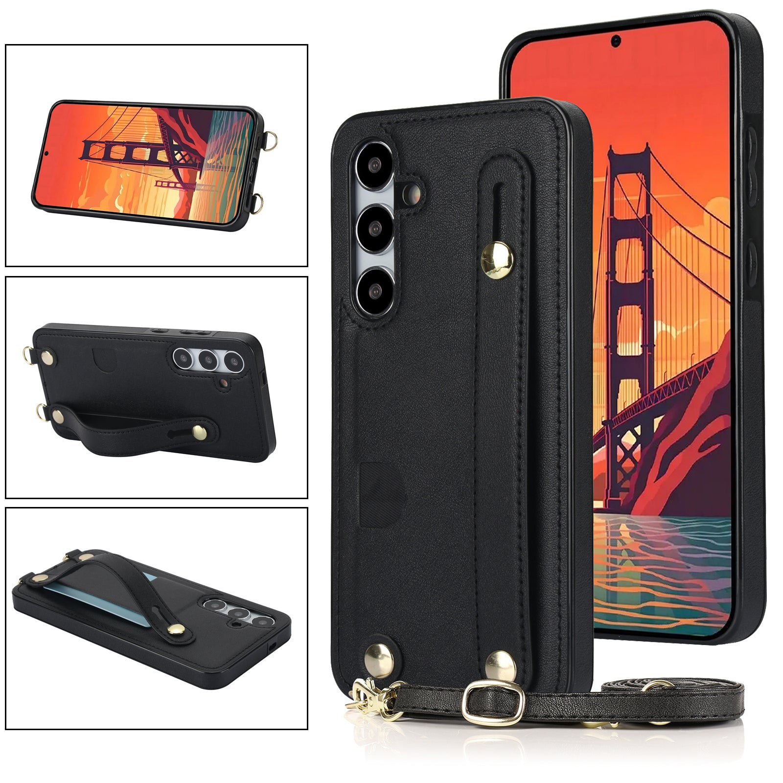 For Samsung Galaxy S24+ Cell Phone Case Strap Kickstand Card Slot PU Leather+TPU Protective Shell - Rose Gold