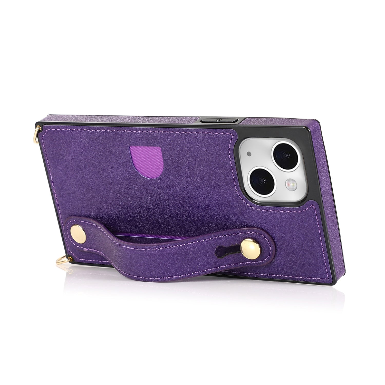 PU Leather+TPU Case for iPhone 14 Phone Cover Anti-drop Card Slot Strap Kickstand Crossbody Shell - Purple