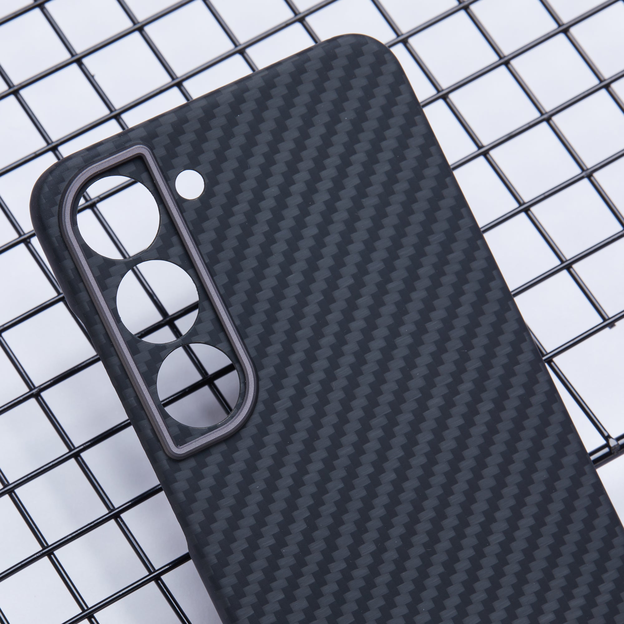 For Samsung Galaxy S23 Aramid Fiber Case 1500D Texture Slim Phone Cover with Metal Lens Frame, Black