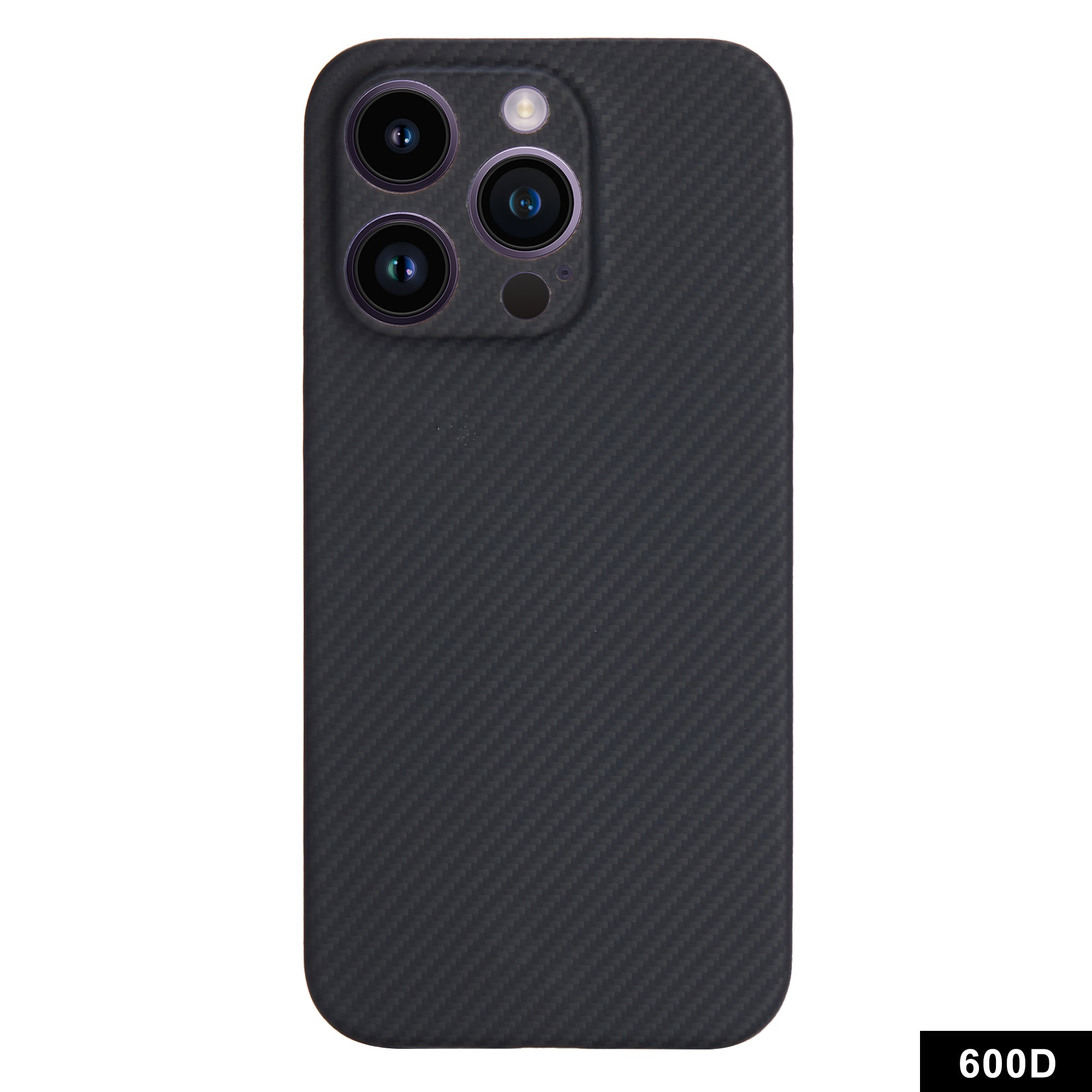 For iPhone 14 Pro Max Cell Phone Cases 600D Fine Texture Aramid Fiber Cover (Precise Lens Hole) - Black