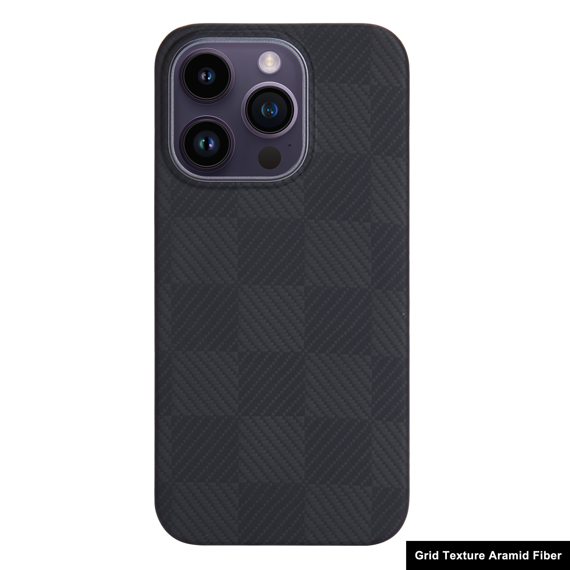 For iPhone 14 Pro Max Case Metal Camera Frame Aramid Fiber Magnetic Phone Cover (Big Lens Hole)