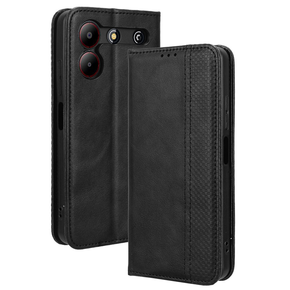 For ZTE Blade A54 Cell Phone Case PU Leather Wallet Magnetic Closing Support Stand Drop-proof Cover - Black