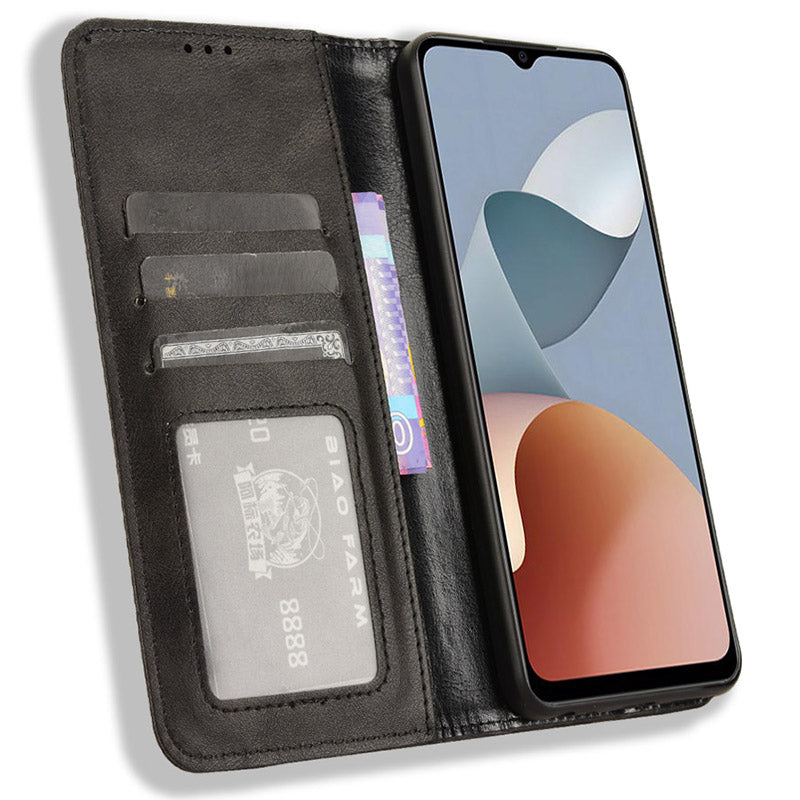 For ZTE Blade A54 Cell Phone Case PU Leather Wallet Magnetic Closing Support Stand Drop-proof Cover - Black