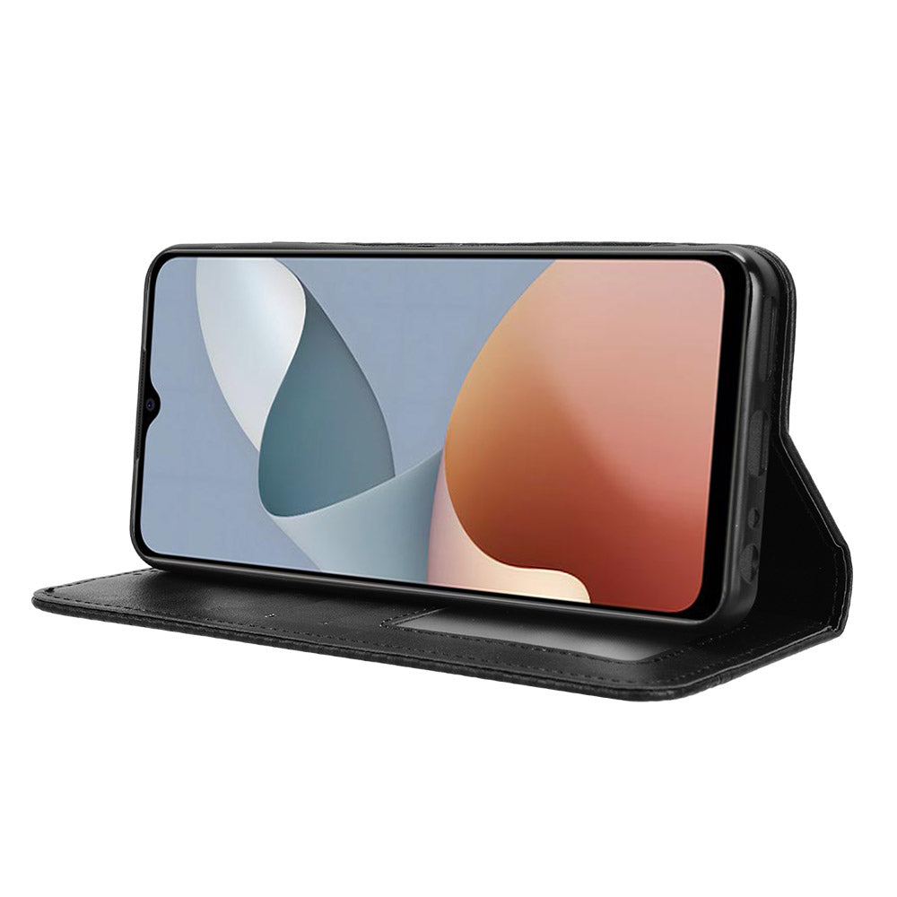 For ZTE Blade A54 Cell Phone Case PU Leather Wallet Magnetic Closing Support Stand Drop-proof Cover - Black