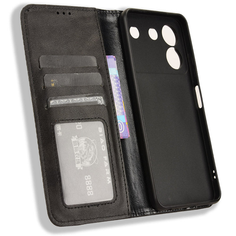For ZTE Blade A54 Cell Phone Case PU Leather Wallet Magnetic Closing Support Stand Drop-proof Cover - Black