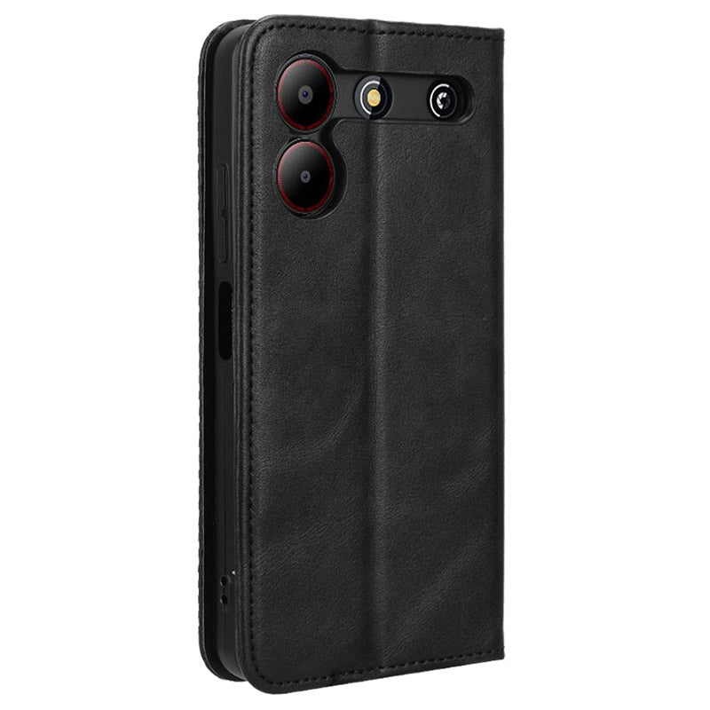 For ZTE Blade A54 Cell Phone Case PU Leather Wallet Magnetic Closing Support Stand Drop-proof Cover - Black