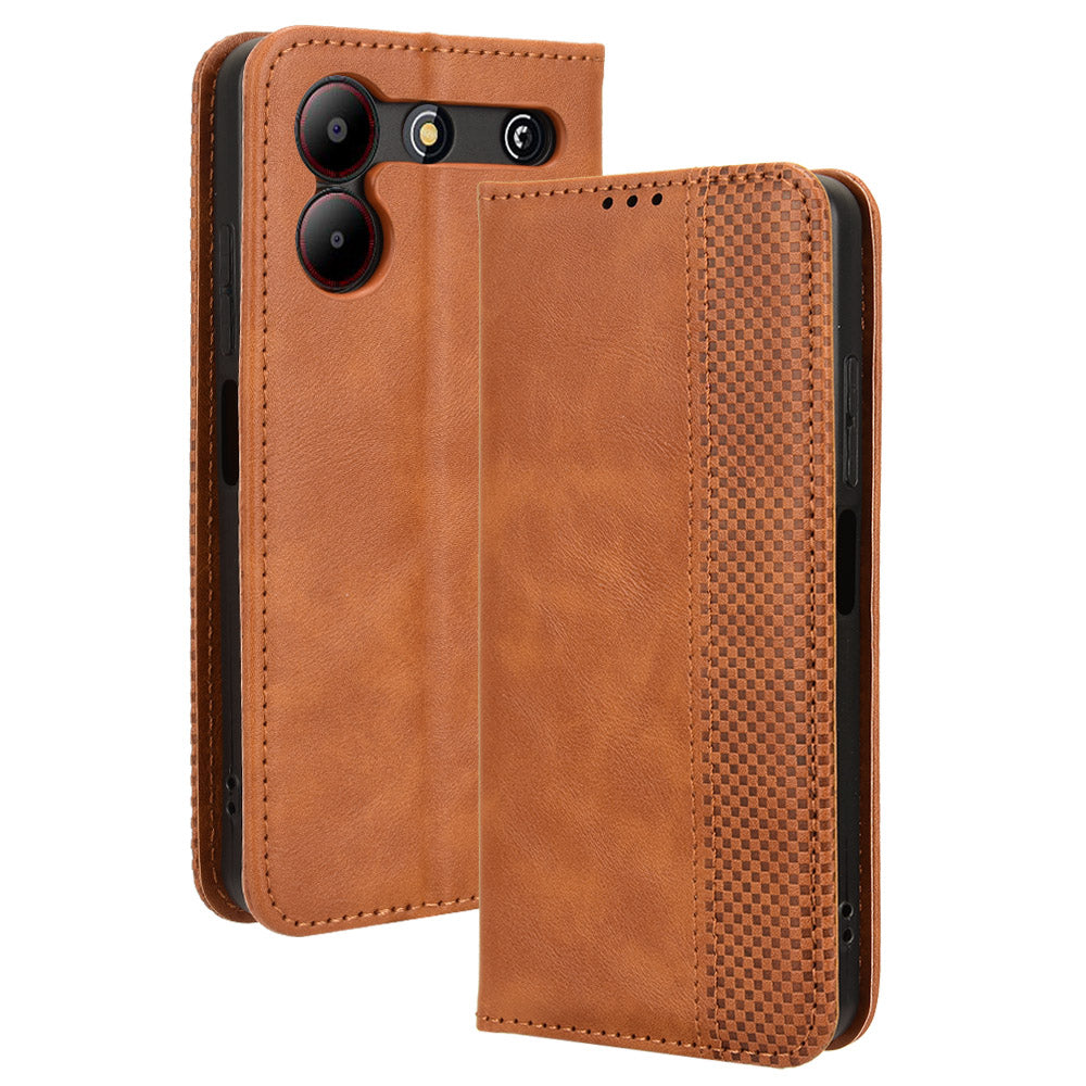 For ZTE Blade A54 Cell Phone Case PU Leather Wallet Magnetic Closing Support Stand Drop-proof Cover - Black