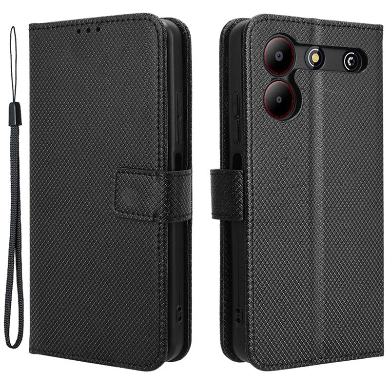 For ZTE Blade A54 Cell Phone Case Leather Wallet Stand Diamond Texture Drop-proof Cover - Black