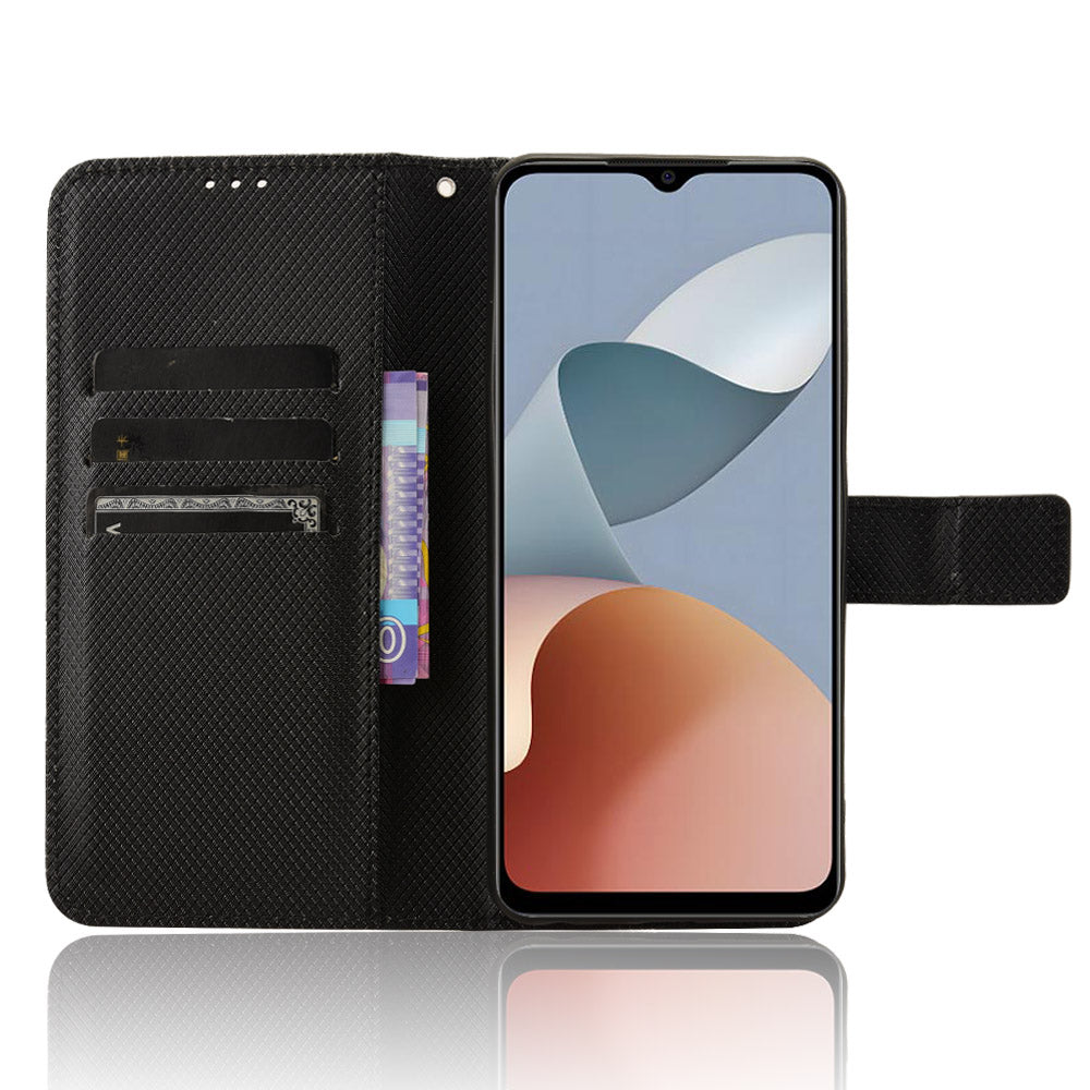 For ZTE Blade A54 Cell Phone Case Leather Wallet Stand Diamond Texture Drop-proof Cover - Black