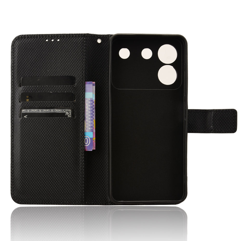 For ZTE Blade A54 Cell Phone Case Leather Wallet Stand Diamond Texture Drop-proof Cover - Black