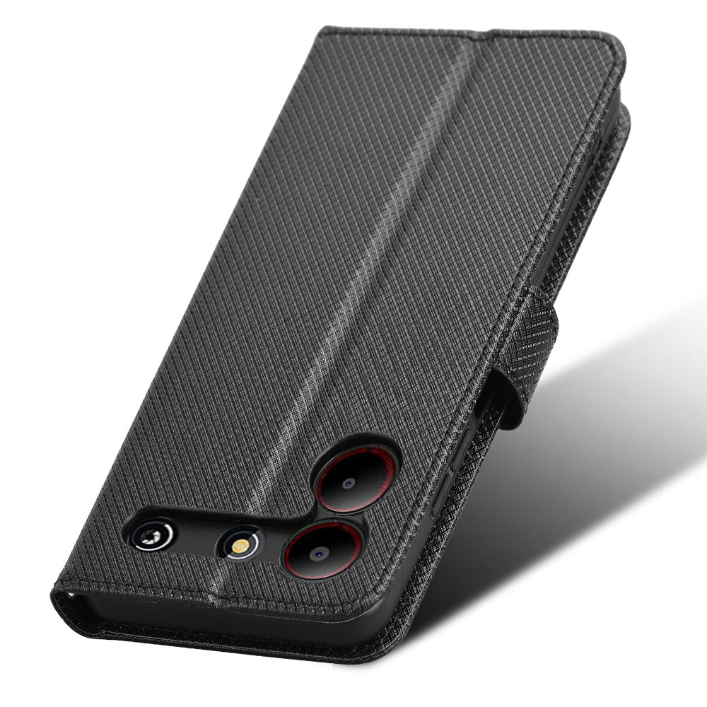 For ZTE Blade A54 Cell Phone Case Leather Wallet Stand Diamond Texture Drop-proof Cover - Black