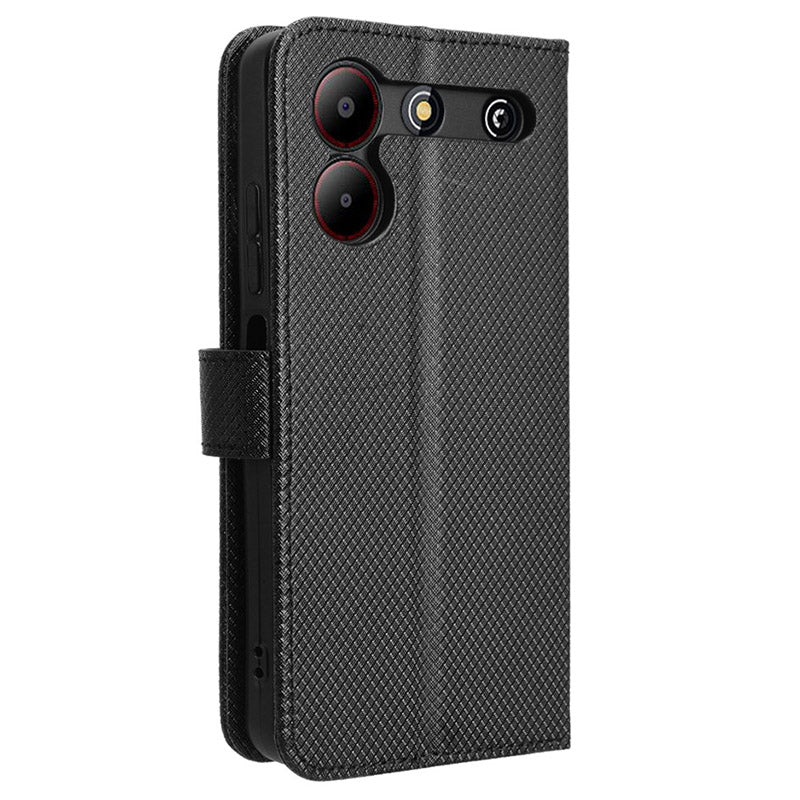 For ZTE Blade A54 Cell Phone Case Leather Wallet Stand Diamond Texture Drop-proof Cover - Black