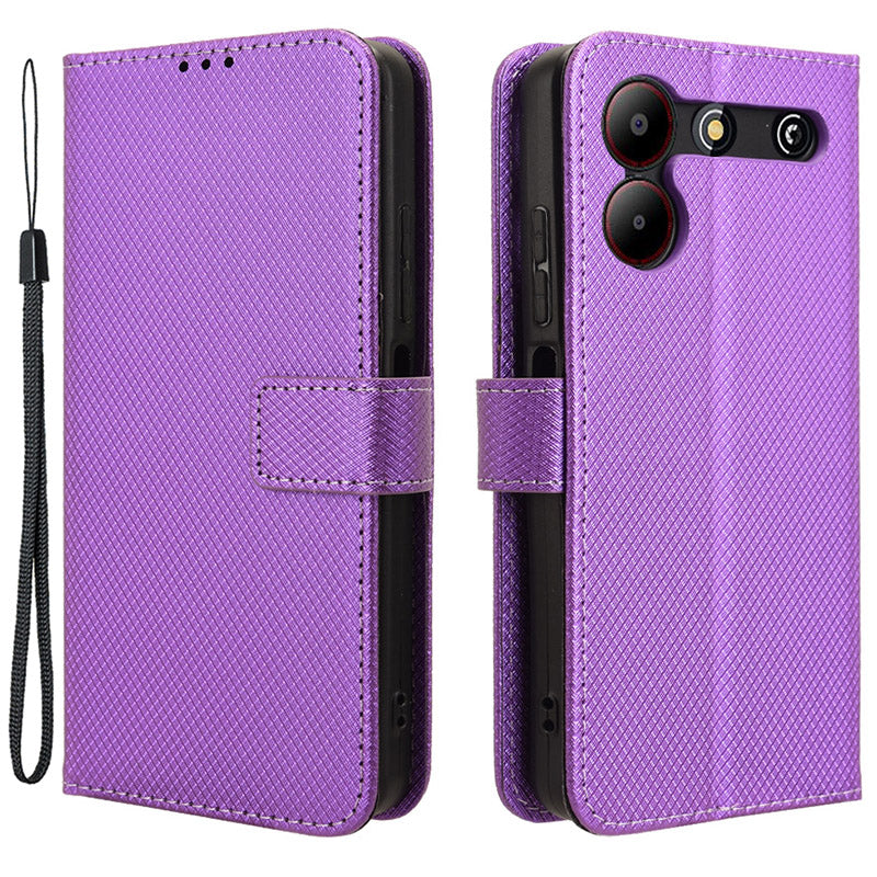 For ZTE Blade A54 Cell Phone Case Leather Wallet Stand Diamond Texture Drop-proof Cover - Black