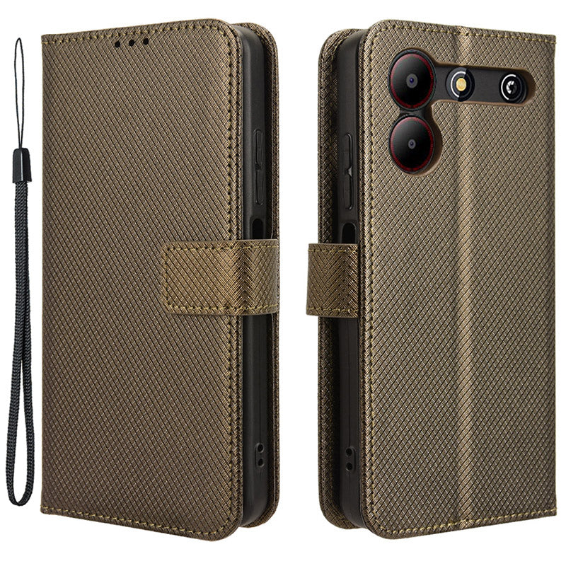 For ZTE Blade A54 Cell Phone Case Leather Wallet Stand Diamond Texture Drop-proof Cover - Black