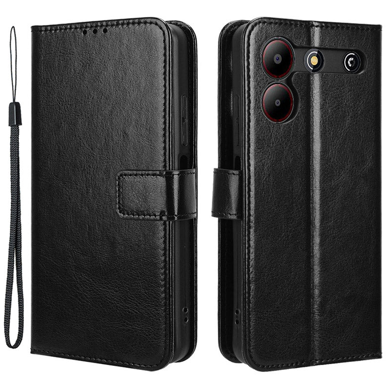 For ZTE Blade A54 Cell Phone Case Leather Wallet Crazy Horse Texture Drop-proof Shell with Stand - Black